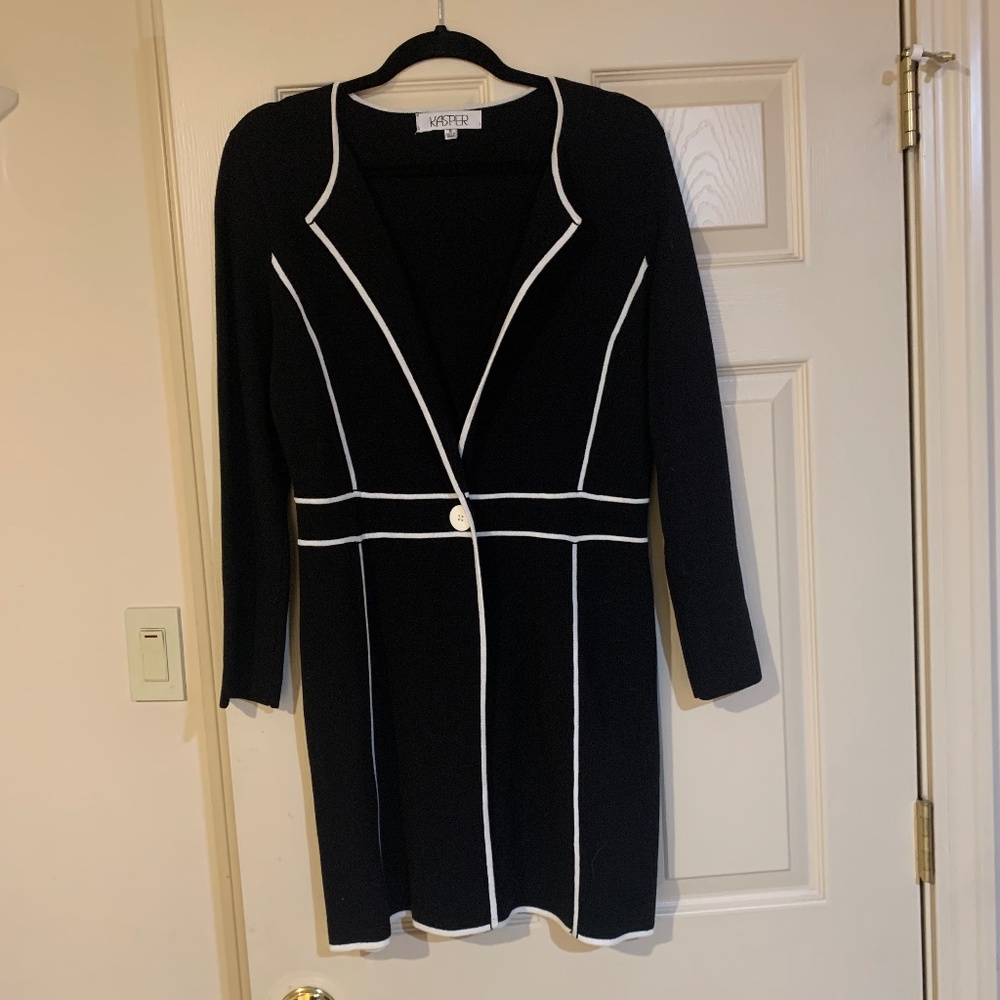 Kasper Black/White Long Cardigan Sweater sz S